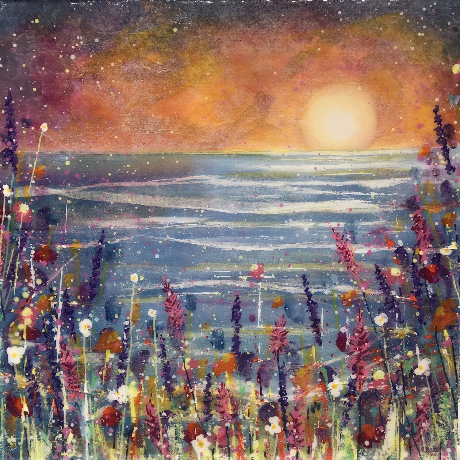 Glowing Sunset on the Flowers Original Painting