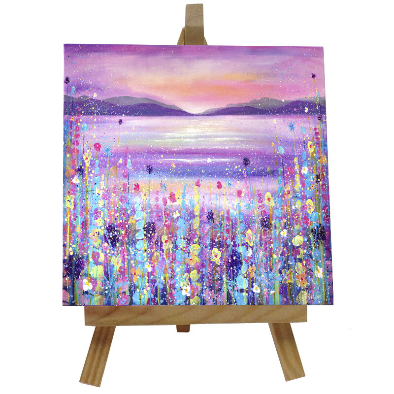 Purple Mountains Ceramic  tile with easel