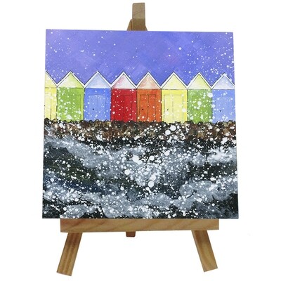 Scarborough Beach Huts Ceramic tile with easel