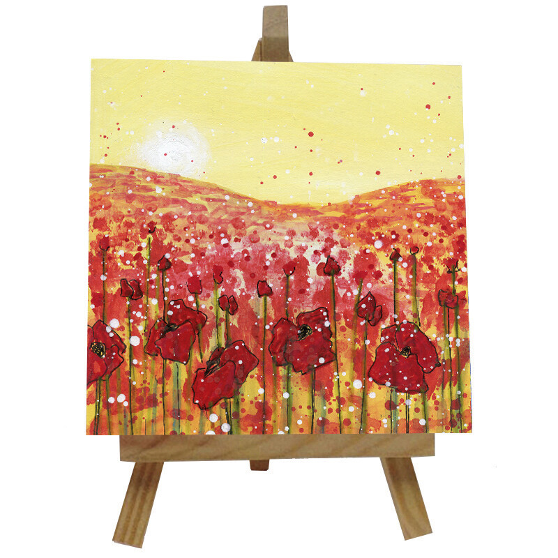 Poppies in the Sunshine Ceramic  tile with easel