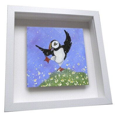 Puffin Dancing with the Daisies Ceramic Tile