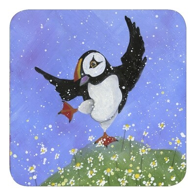 Puffin Dancing with the Daisies Coaster
