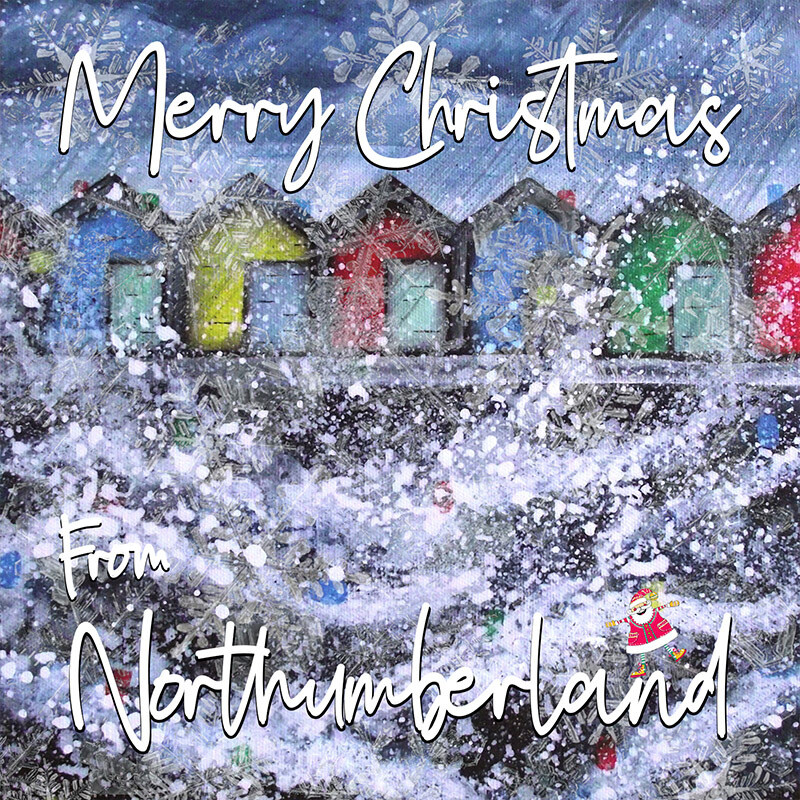 Beach Huts, Blyth Christmas Card. Pack of Six