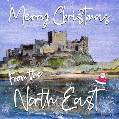 Bamburgh Castle  Christmas Card. Pack of Six