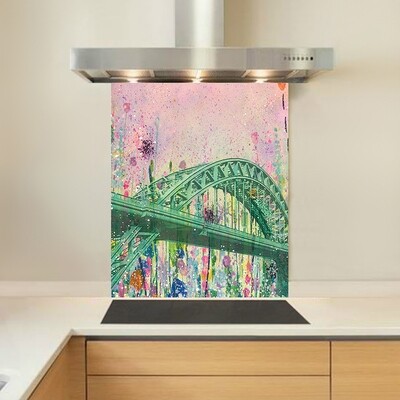 Art - Glass Kitchen Splashback - Tyne Bridge Flowers