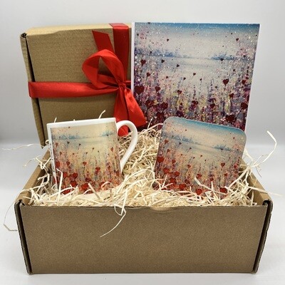 Love Flowers in a Gift box - Bone China Cup, Coaster and Greetings Card.