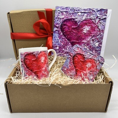 Love Purple in a Gift box - Bone China Cup, Coaster and Greetings Card.