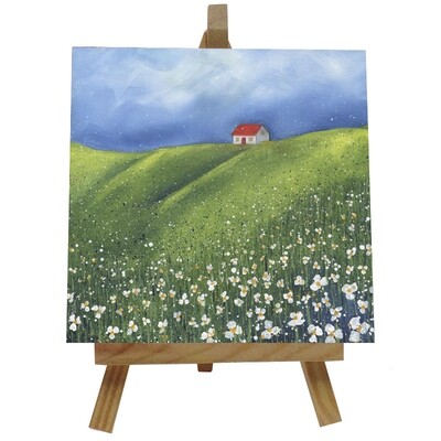 Cottage in the Daisies Ceramic tile with easel