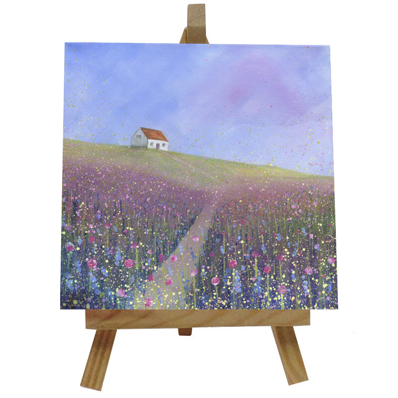 Cottage looking over the Meadow Ceramic  tile with easel