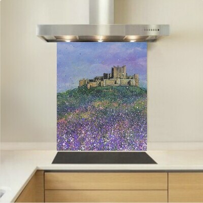 Art - Glass Kitchen Splashback - Bamburgh Castle with Flowers