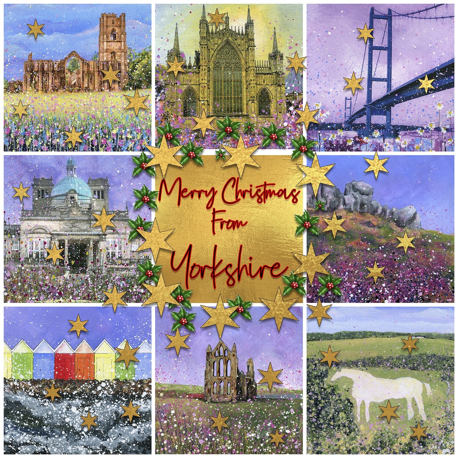 Yorkshire and Humberside Merry Christmas Cards - Pack of Six