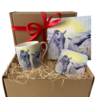 The Kelpies Gift Box Bone China Cup, Coaster and Greetings Card.