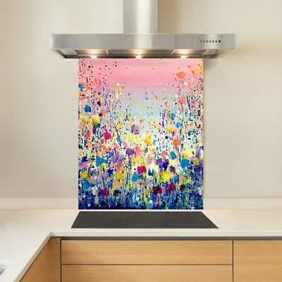 Art - Glass Kitchen Splashback - Flowers Blue