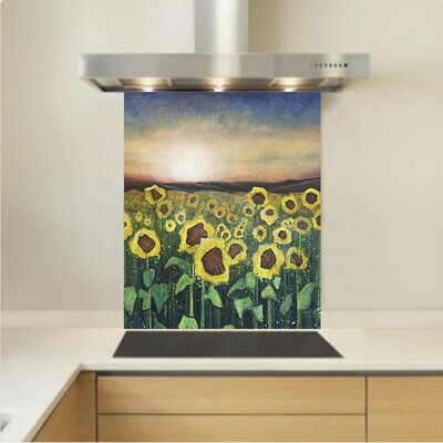 Art - Glass Kitchen Splashback - Sunflowers at Sunset