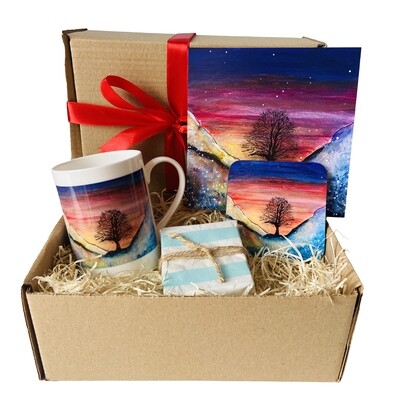 Gift box - Sycamore Gap- Bone China Cup, Coaster, Greetings Card and Soap