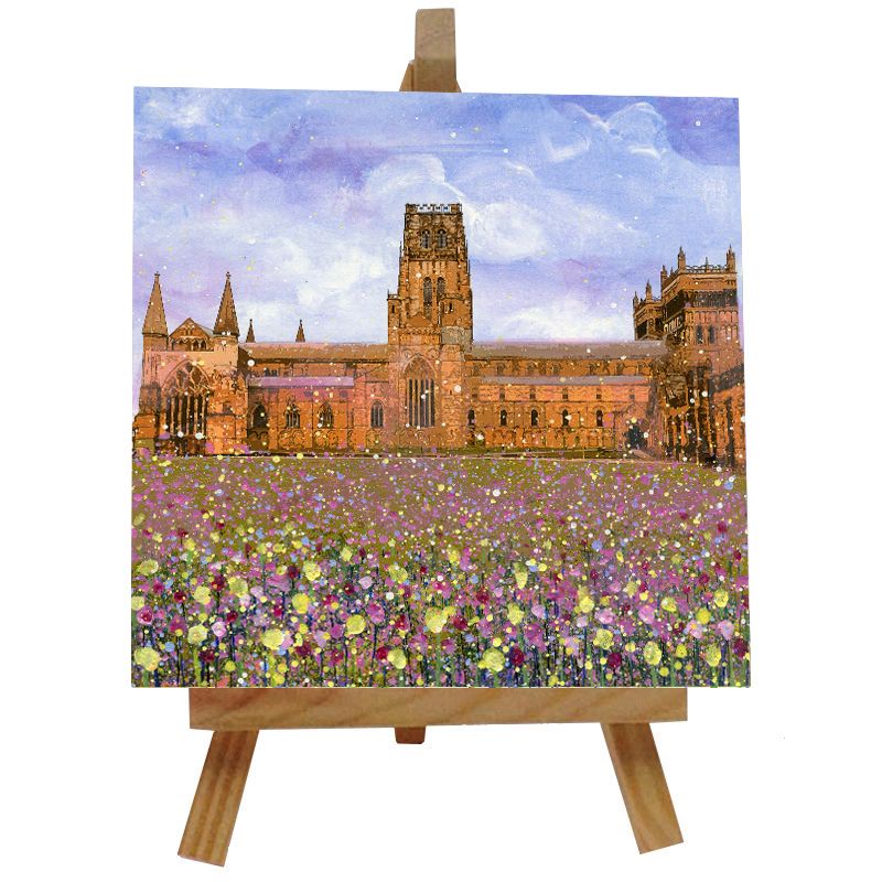 Durham Cathedral with Flowers Ceramic tile with easel
