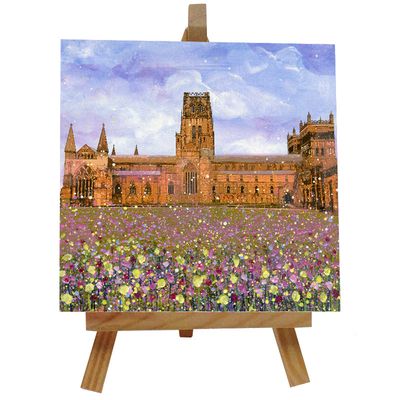 Durham Cathedral with Flowers Ceramic tile with easel
