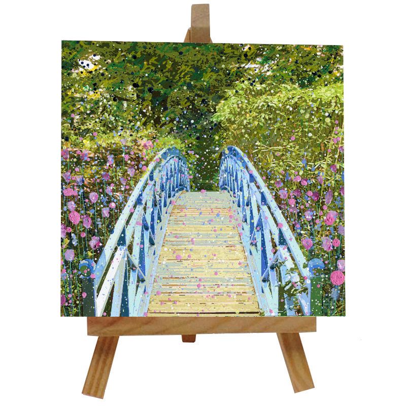 The Blue Bridge at Johnston Gardens Ceramic tile with easel