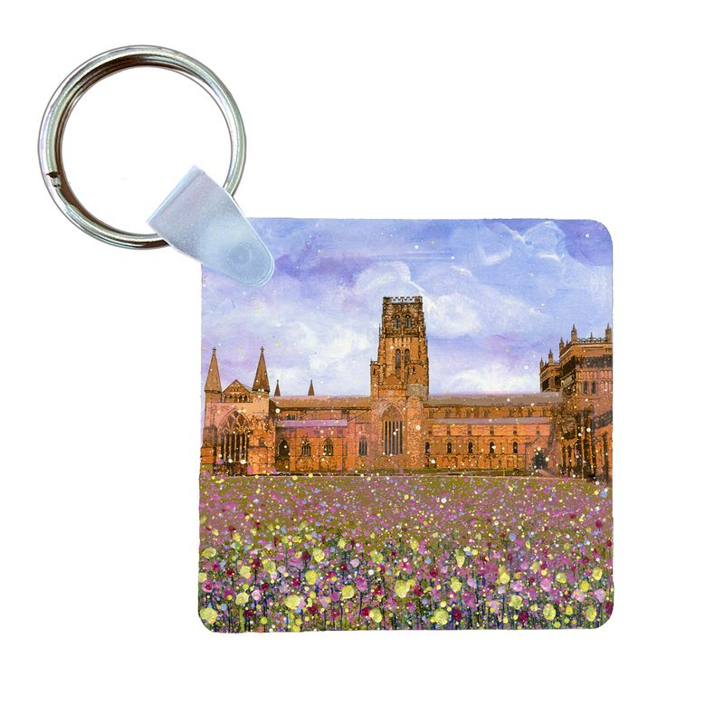 Durham Cathedral with Flowers Keyring