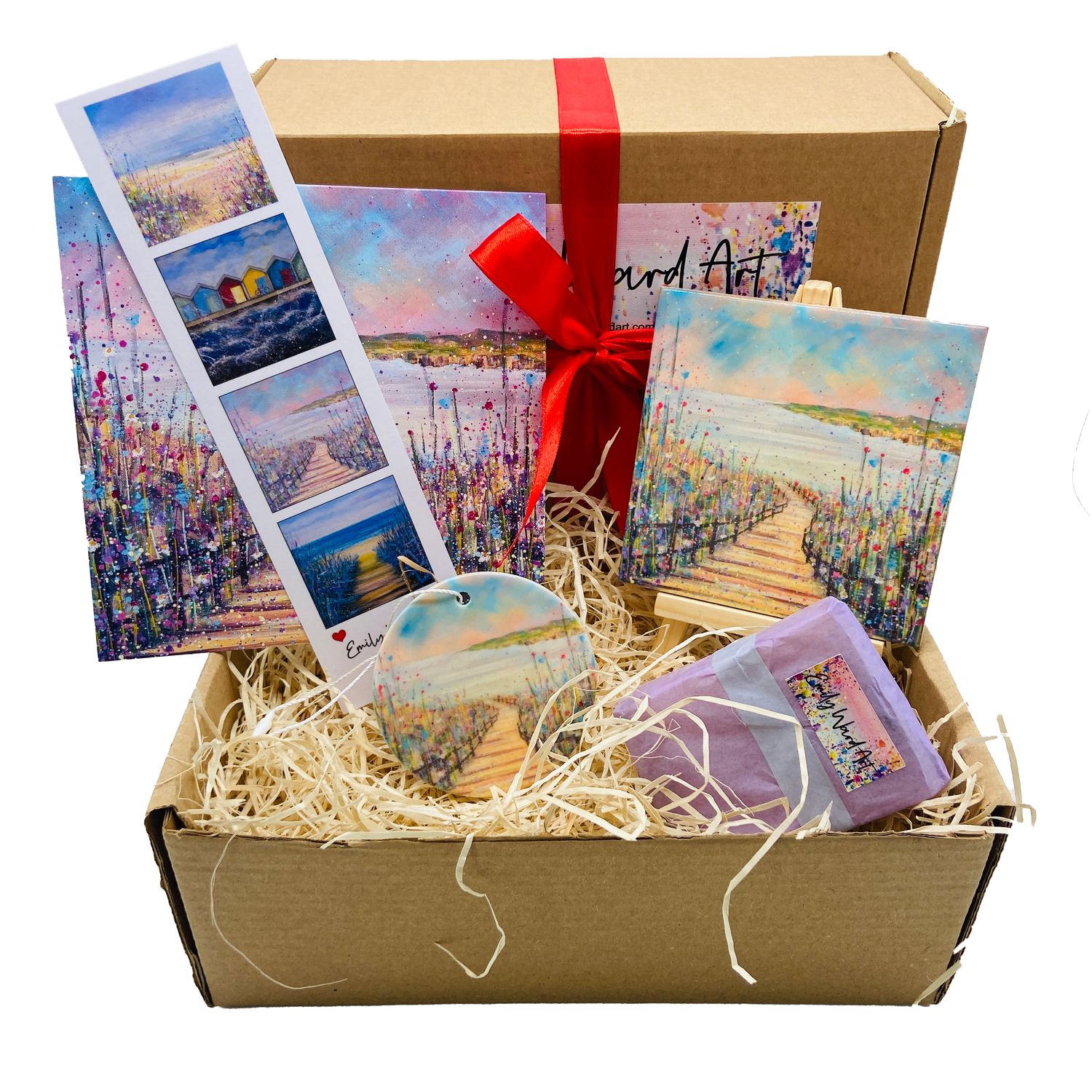 Gift box - includes Ceramic Tile with Easel, Greetings Card,  Ceramic Pendant, Bookmark and Soap
