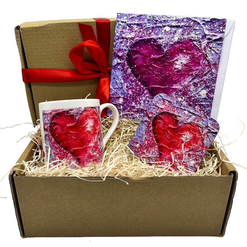 Love Purple in a Gift box - Bone China Cup, Coaster and Greetings Card.