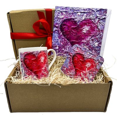 Love Purple in a Gift box - Bone China Cup, Coaster and Greetings Card.