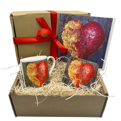 Love in a Gift box - Bone China Cup, Coaster and Greetings Card.