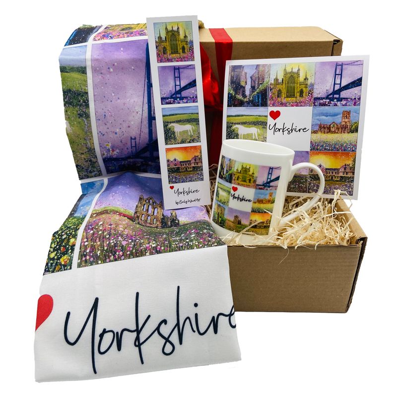 Yorkshire  Gift box - Tea Towel, Bone China Cup, Bookmark and Greetings Card.