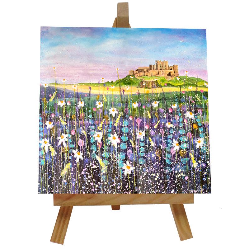 Bamburgh Castle Summer Ceramic tile with easel