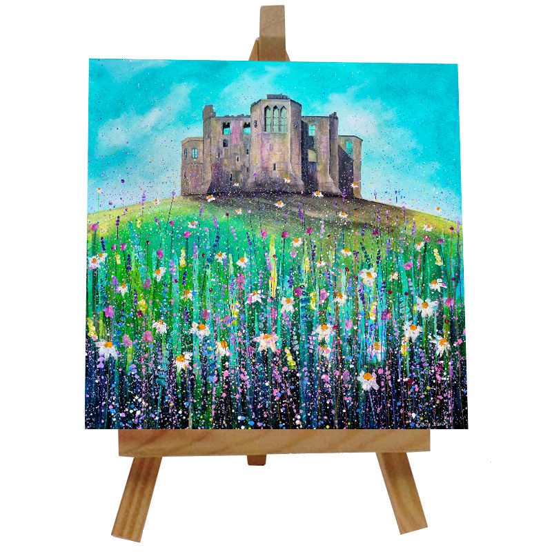Warkworth Castle Summer Ceramic tile with easel