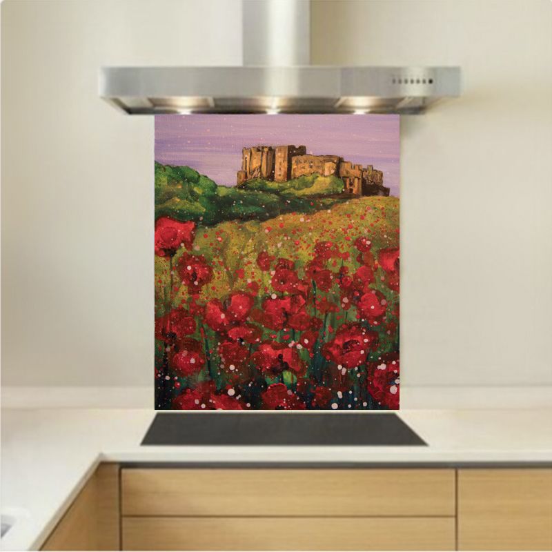 Art - Glass Kitchen Splashback - Bamburgh Castle Poppies