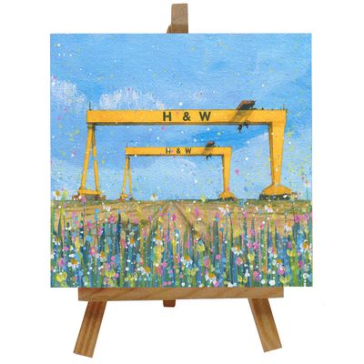 Harland and Wolff Cranes Tile with Easel