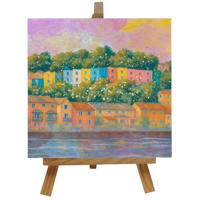 Cliftonwood Coloured Houses, Bristol Ceramic Tile with Easel