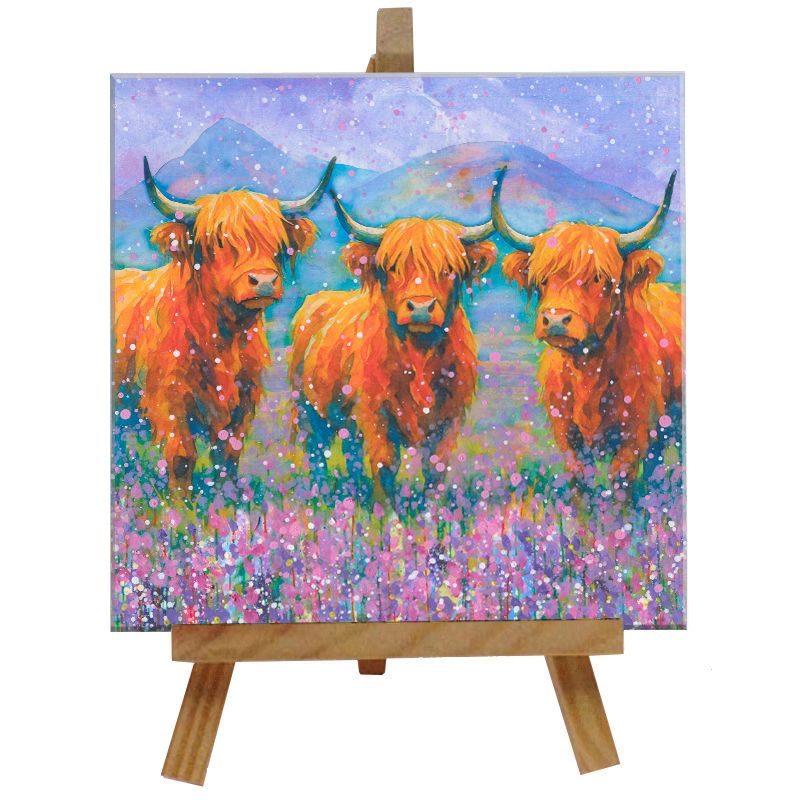 Highland Cows  Tile with Easel