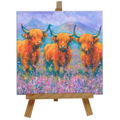 Highland Cows Tile with Easel Highland Cows Tile with Easel