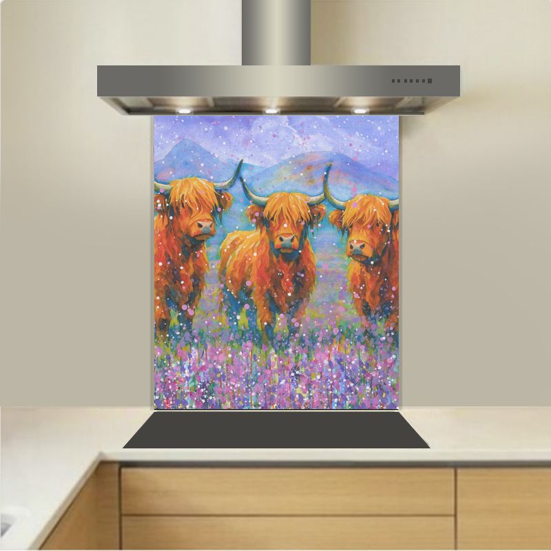 Art - Glass Kitchen Splashback - Highland Cows Art - Glass Kitchen Splashback - Highland Cows