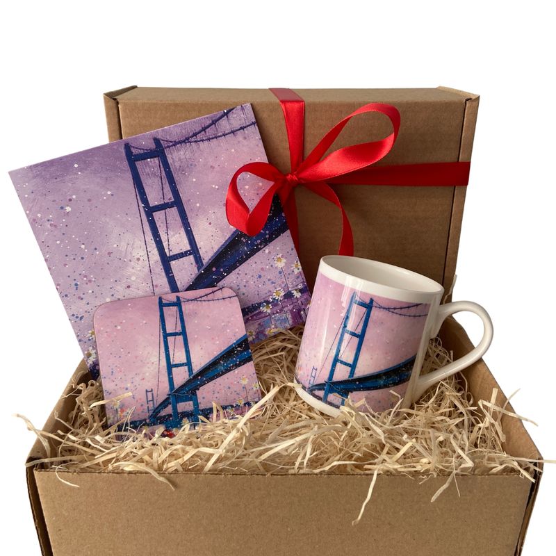 The Humber Bridge Gift Box Bone China Cup, Coaster and Greetings Card.