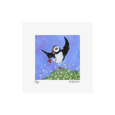 Puffin Dancing in the Daisies Square Open Edition Print Puffin Dancing in the Daisies Square Open Edition Print