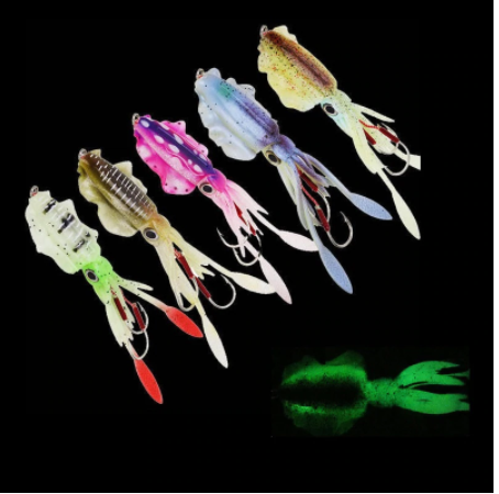 60G Squid Glow Fishing Soft Lure With Lead Jigging Hook Sea Fishing