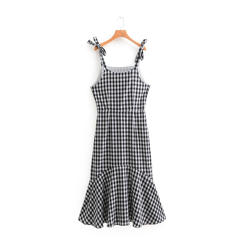 Spaghetti strap plaid summer beautiful dress