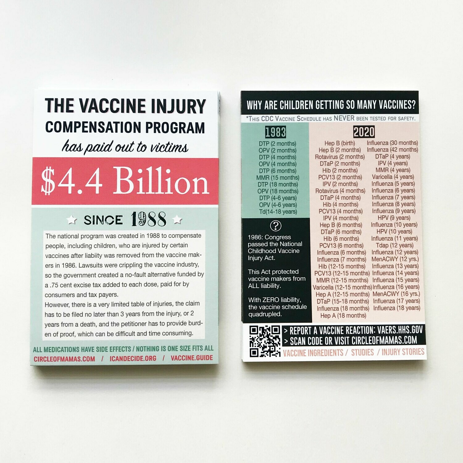 Postcards: Vaccine Injury Compensation / Vaccine Schedule (50 qty.)