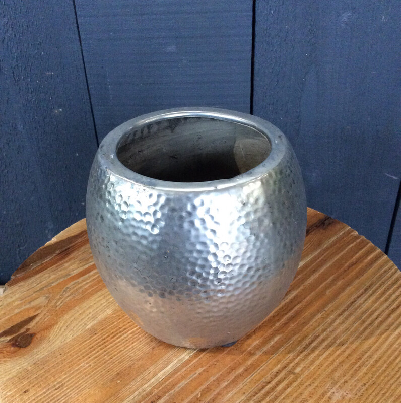 Hammered Silver Ceramic Pot