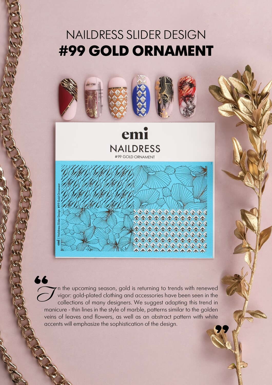 Naildress Slider Design #99 Gold Ornament