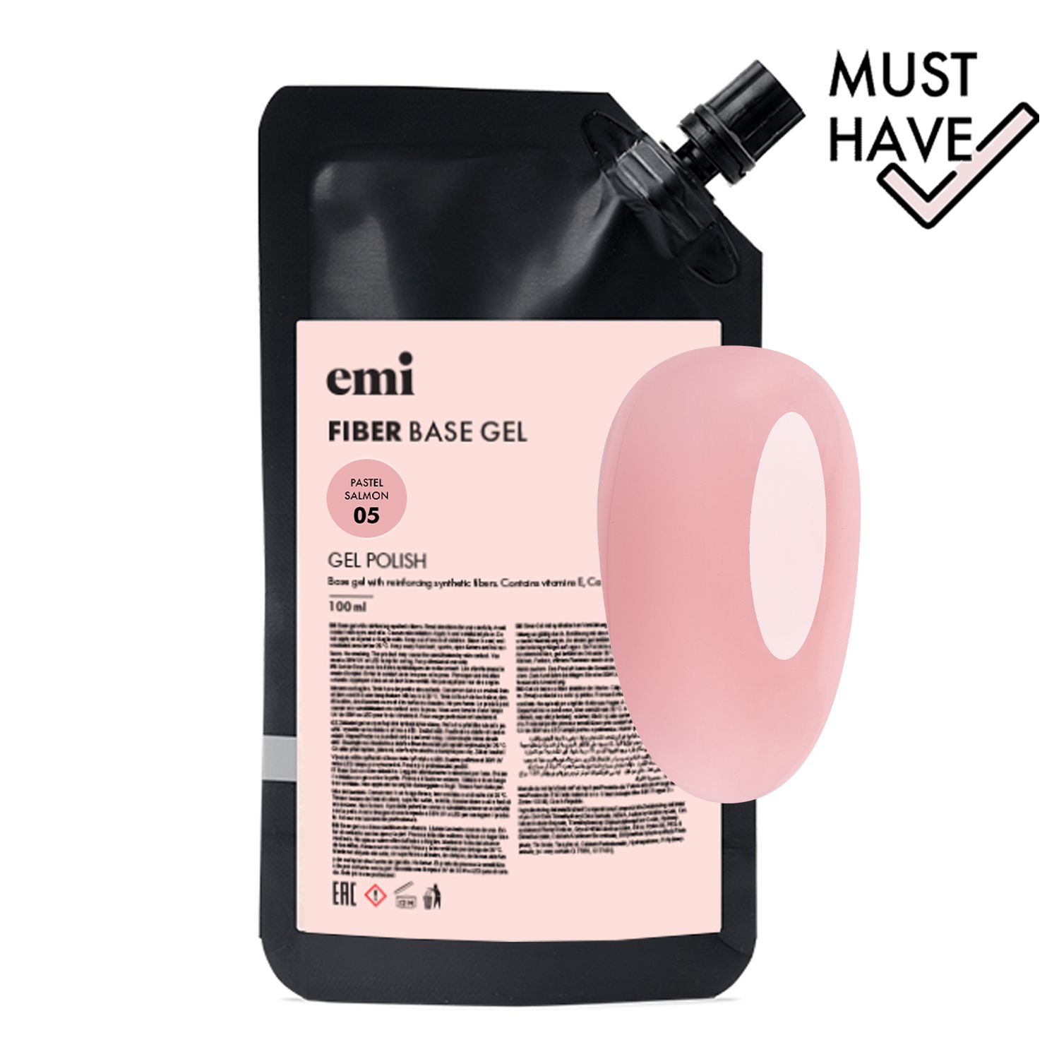 E.MiLac Fiber Base Gel Pastel Salmon #5, 100 ml.