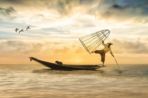 Fisherman Art Picture Print with Frame