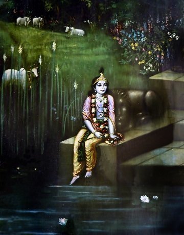 Lord Krishna at Yamuna Ghat Art Photo Frame (Rare Collection)