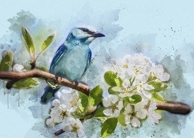 Bird and Flowers Art Copy Print with Frame