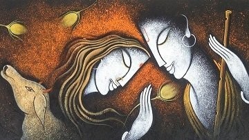 Lord Krishna and Radha Art Picture Print with Frame