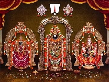 Lord Balaji with Goddess Lakshmi and Padmavati Picture Print with Frame
