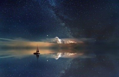 Sailing Boat against the Night Sky - Picture Print with Frame